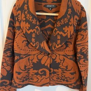 Jones New York Black and Brown Knit Jacket with Single Button Closure